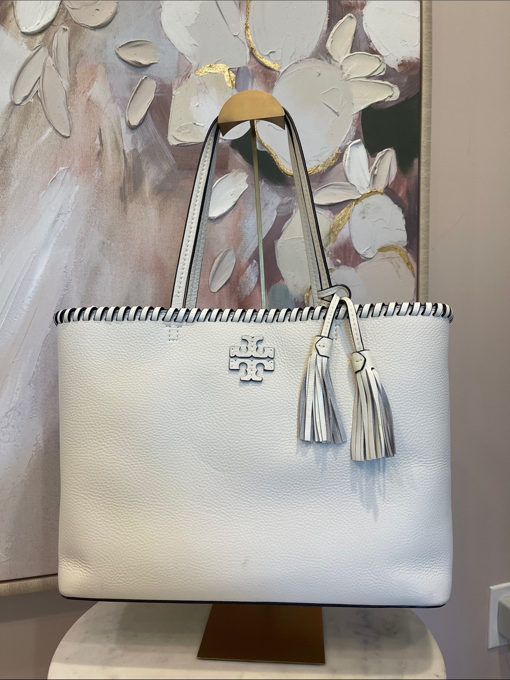 NWOT Tory Burch McGraw White Leather Tote with Whipstitch